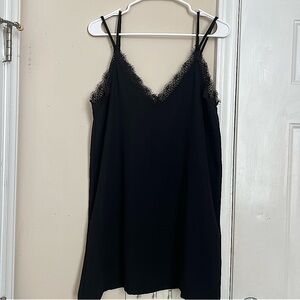 Zara Black Lace-Trim Slip Mini Dress